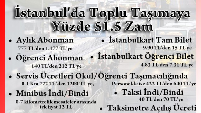 İstanbul’da toplu taşımaya yüzde 51.5 zam